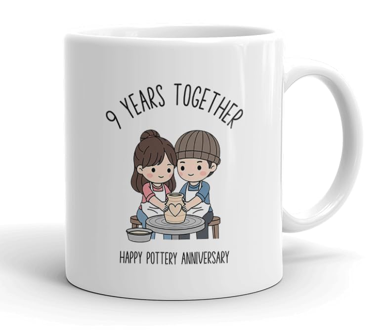 VIROSA 9 Years Pottery Anniversary Mug β 11oz Ceramic Coffee Cup Gift for Husband, Wife, Couples β Ninth Wedding Anniversary Present Idea, Romantic Keepsake