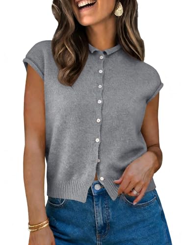Image of UNCLECAT Womens Cap Sleeve Sweater Vest Summer Casual Button Down Lightweight Knit Sweater Cardigans