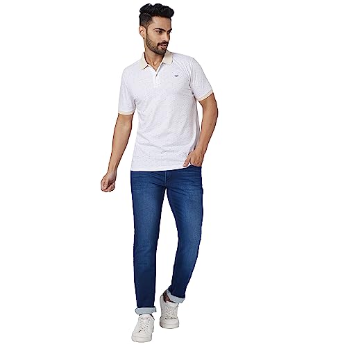 Image of Park Avenue Men's Cotton Polyester Blend Print Pattern Slim Fit Rib Collar Polo Neck Half Sleeve Casual T-Shirt