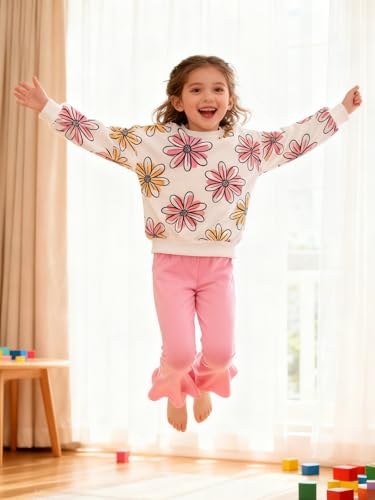 Image of Toddler Girl Clothes Floral Printed Sweatshirt Pants 2Pcs Fall Outfits for Little Girls Clothing Set Size 3-7 Years