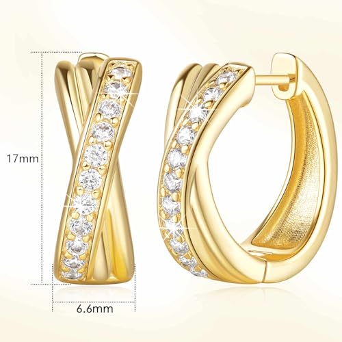 14K Gold Hoop Earrings 14K Gold Earrings for Women Thick Small Diamond Hoop Earring X-shaped Hoops Earring for Women 17MM2