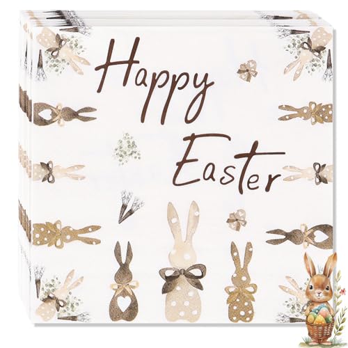 40 Stück Servietten Ostern 3-Lagig Elegante Osterservietten Nostalgie Tischdekoration Oster Servietten Hase 33x33cm Papierservietten für Ostern Tischdeko Frühling Party Dekoration Osterbrunch