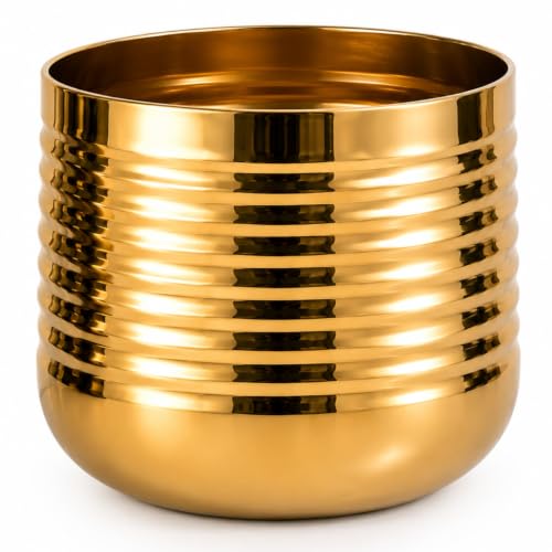 Image of ecofynd 1 Pack Metal Plant Pots (5 inch), Indoor Small Planter Flower Pots, Home Garden Decor Planter for Living Room Bedroom Interior (Gold Finish, POT052)