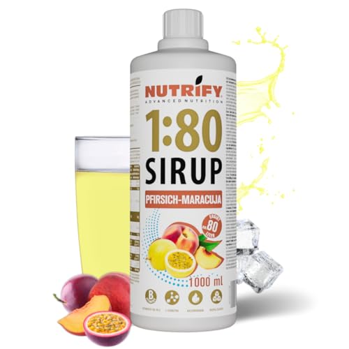NUTRIFY Vital Fitness Drink 1:80 Sirup 1 L - Pfirsich-Maracuja, Getränkekonzentrat mit Vitaminen und L-Carnitin zuckerfrei - ergibt 80 Liter Sportgetränk kalorienarm, 1000 ml