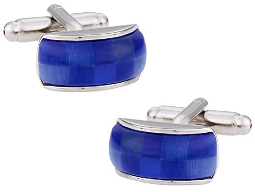 Regalo elegante 2 tonos azul y plata Gemelos de catseye-style 2 con caja de presentación