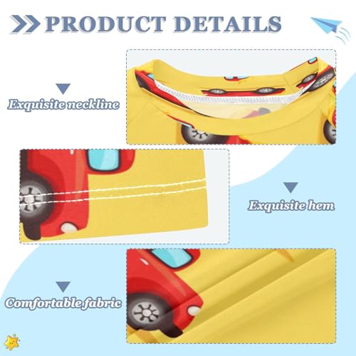 Boys Short Sleeve T-Shirts Red Fire Car Cartoon Rashguard Kids Swim Shirts Sun UPF 50+3