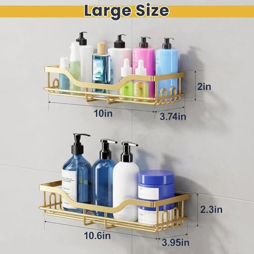 Image of OMAIRA 3-Pack Shower Caddy with Soap Holder, Adhesive Rustproof No-drill Strudy Loading Inside Shower Organizer Shelves Rack Storage Bathroom Organization for Smooth Wall Glass Tile, (Gold)