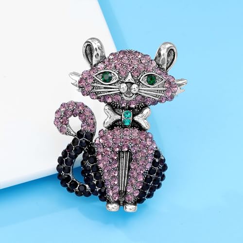 Image of Rhinestone Cat Brooch Pin for Women Girls Men Vintage Crystal Animal Kitten Brooches Classic for Wedding Party Dance Banquet Lapel Pins Dainty Christmas Anniversary Jewelry Unisex Gift Clothes Accessories Christmas