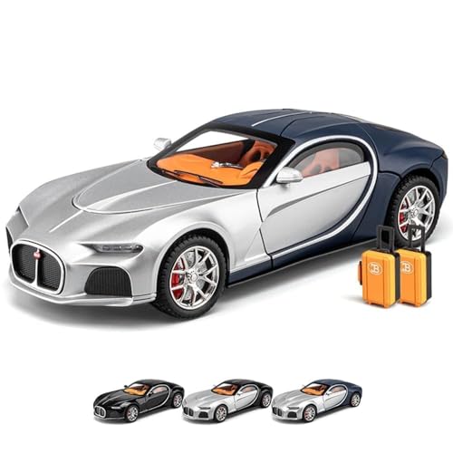 Image of 1:24 Scale Big Bugatti Atlantic Toy Car | Metal Pullback Diecast Car for Kids with Openable Doors, Sound, Light Effects Toy for Car Enthusiasts (Color As Per Available), Silver