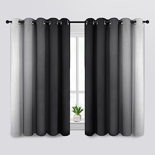 Image of SimpleHome Ombre Black to Grey White Curtains for Living Room 62Wx63L | Room Darkening Curtains for Bedroom,Gradient Light Blocking Curtain,Thermal Insulated Grommet Window Drapes,2 Panels,63 Inch