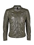 Herren Lederjacke im Bikerstil Übergangsjacke mit Stehkragen und Steppung an Schulter und Oberarm - GMChesto LAORV (L, Dark Olive)