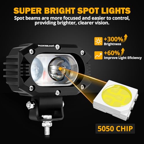 Image of Auxbeam 4 Inch R4 Series LED Square Pod Light, 60W White Driving Spot Beam | Hyper Spot Beam, 6000LM Output, Premium 5050 LED Chips, IP68 Rated, Plug & Play DT Harness, Built for Offroad Driving