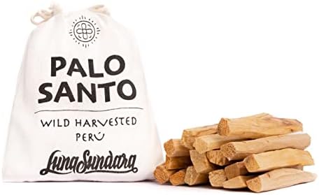 Luna Sundara Palo Santo Sticks from Peru Sustainably Wild Harvested Quality Hand Picked 100 Grams (Approximately 12-20 Sticks) Includes a Reusable Drawstring Bag.