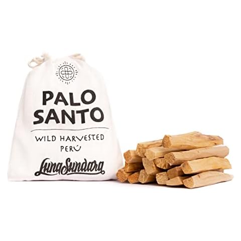 Luna Sundara Palo Santo Sticks from Peru Sustainably Wild Harvested Quality Hand Picked 100 Grams Authentic Smudge Sticks Includes a Reusable Drawstring Bag. Cover