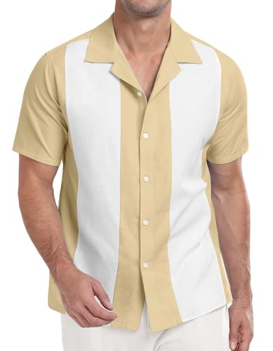 Askdeer Camisas masculinas de linho de manga curta com botões, casual, férias, praia, verão, B05 bra