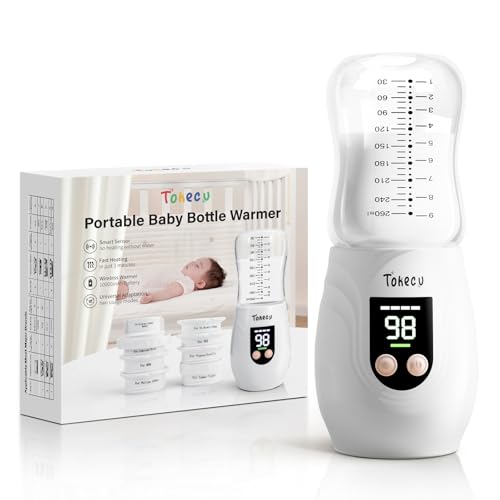 Portable Baby Bottle Warmer for Travel with 1 Glass Bottle, 8 Adapters On The Go, Multi-Level Temperature Control, Automatic Warm-Keeping