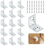 NUTKIT 16PCS Soporte de Esquina, 20x20mm Soporte de Ángulo en Forma de Acero Galvanizado de L con 32 Tornillos, Soportes de Ángulo Reforzadas de Alta Resistencia,para Estanterías、Sillas、Mesas