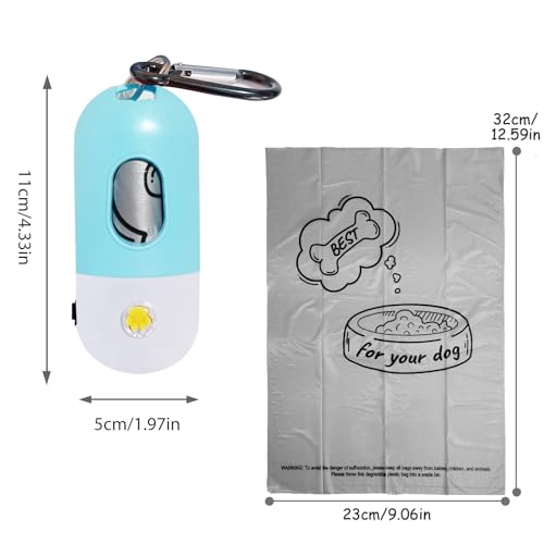 Image of Dog Poop Bag Holder with Rechargable LED Flashight 1 Roll of Grey Dog Waste Bags and Leash Clip with Keychain Hands-free Dog Walking Accessories USB Cable(Blue)