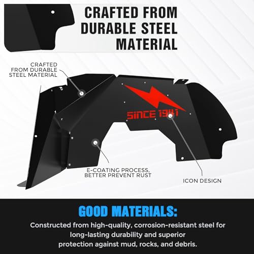Image of YZONA for Wrangler JL Front Inner Fender Liner Compatible with 2018-2026 Jeep Wrangler JL JLU & Gladiator JT 2 /4 Doors, Bolt-on Wheel Well Liners Off-Road Engine Protection