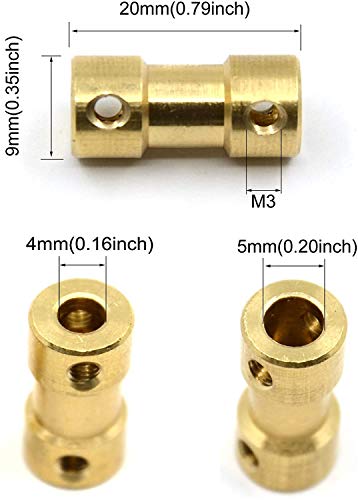 Greluma 5 Stk Messing Wellenkupplung Wellenadapter für RC Flugzeug Boot Motor 20x9mm (LxD) mit Schrauben,Inbusschlüssel,2 mm bis 2 mm/3 bis 4 mm/3 bis 5 mm/4 bis 5 mm/5 bis 5 mm