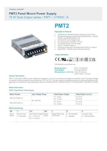 Alimentation à découpage PMT-D2V75W2BA convertisseur double sortie AC DC