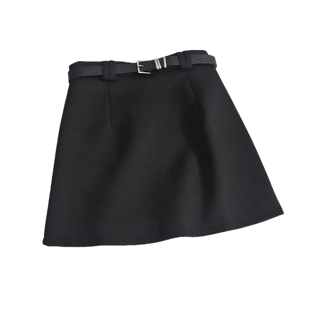 Women Woolen High Waist Skirt with Belt Casual Office Mini Skirt Bodycon A-Line Skirts