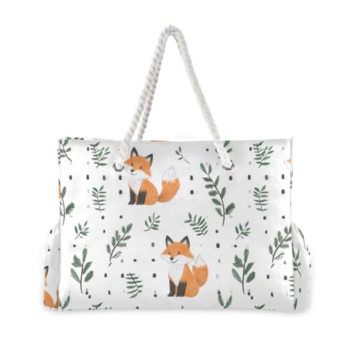 Cute Cartoon Foxes Portable Work Tote Bags with side pocketes Bag For Women Perfect for Travel Pool Swim Beach Vacation Necessities2