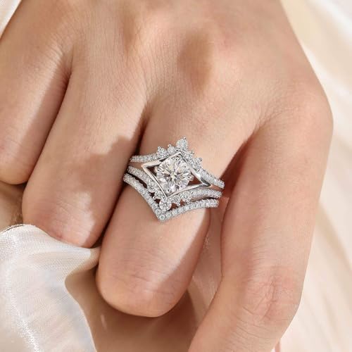 D Color VVS1 Clarity Moissanite Wedding Rings For Women Chevron Bridal Sets 925 Sterling Silver Sz 5-102