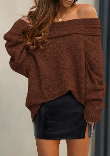 PRETTYGARDEN Women's Off The Shoulder Sweater Long Sleeve Tops 2025 Fall Loose Knit Pullover Sweaters Winter Clothes