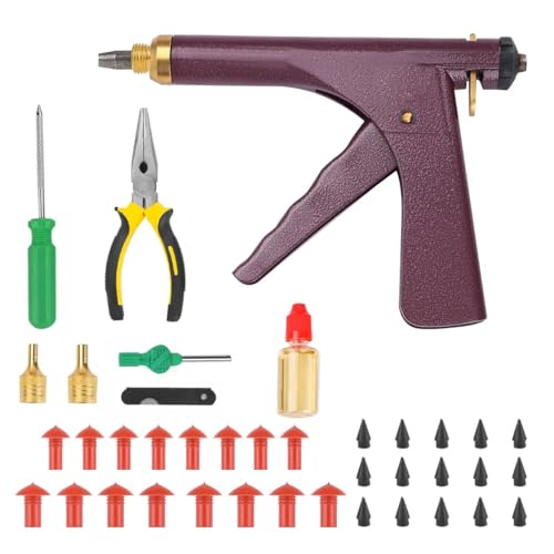Lenareli Tubeless Tire Gun Puncture Repair Kit with Mushroom Plug (Gun Puncture kit 16 Plugs, Red for Tyre Punctures and Flats on Cars, Motorcycles, ATV, Trucks & Tractors