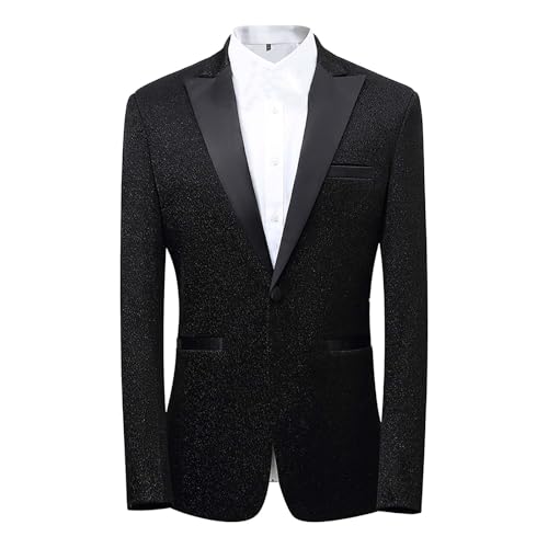 Mens Sequin Blazer Single-Button Stage Jacket Sparkling Tuxedo Suit Jacket Slim Fit Prom Wedding Party Dinner Blazer