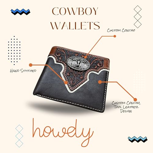 Men’s Short Leather Wallet – Tooled Inlay with Longhorn Concho – Western Cowboy Bifold Front Pocket Wallet for Ranchers, Rodeo Riders & Gift Ideas4