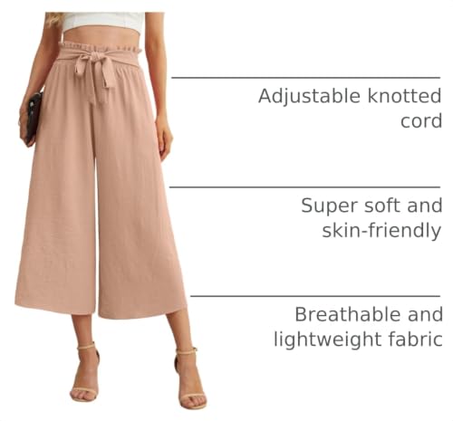 Image of IWOLLENCE Women Flowy Loose Wide Leg Pant Summer Beach Casual Trousers high Waist Adjustable Knot Business Work Casual Pants