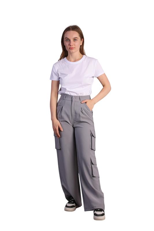 Image of HIGH Buy Women Korean 5 Pocket Cargo Comfort and Styles Baggy Super Lycra Pants for Women and Girls - Perfect High Waist Trousers for Women