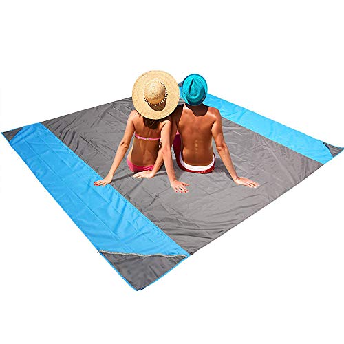 OUSPT Manta de playa a prueba de arena, manta de picnic al aire libre, grande, impermeable, suave, de secado rápido, color gris, tamaño 78.7*82.6 inch
