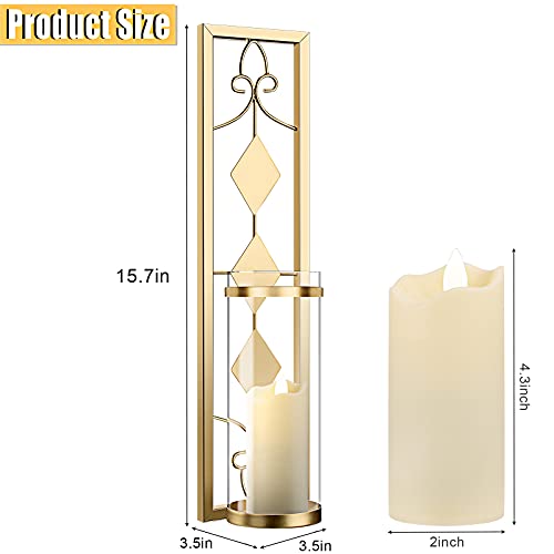 2 Set Wall Sconces Candle Holders Metal Wall Decorations Antique-Style Metal Sconces With Battery Operated Candles For Living Room, Bathroom, Dining Room, Patio Or Office (Gold) #TOP1