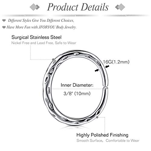 Jforyou 16G 316L Stainless Steel Septum Hoop Ring Horseshoe Rings Cartilage Helix Daith Tragus Anti-Tragus Clicker Earrings Body Piercing Jewelry For Women Men #TOP1