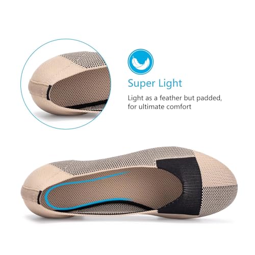 Image of Frank Mully Women's Ballet Flat Shoes Knit Dress Shoes Round Toe Slip On Ballerina Flats for Woman Low Wedge Comfort Soft