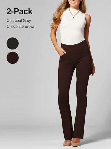 Conceited 2-Pack Stretch Slacks for Women - Wear to Work - Bootcut Dress Pants with Pockets - Charcoal, Brown - (Large)2