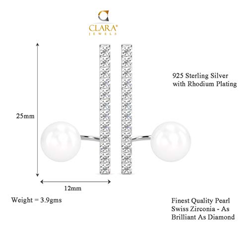 Image of CLARA 925 Sterling Silver Pearl Earrings Gift for Women & Girls | Swiss Zirconia | Screw Back | Minimal Daily Wear | Platinum Plated
