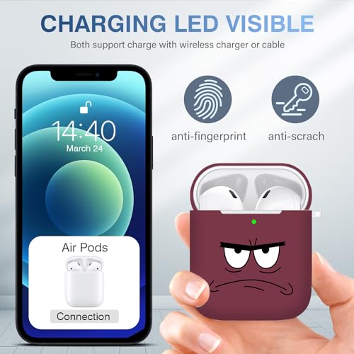 Image of for Airpods Case,Don't Touch Me Cool Cover with Lanyard Big Eyes Cute Cartoon for Airpods 2nd Generation Case,Soft Shockproof Cover for Women Men-Claret