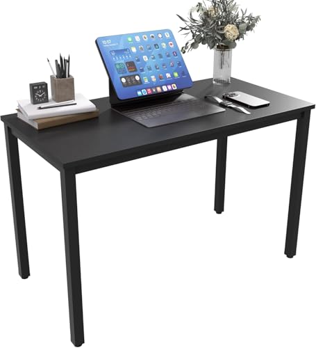 Image of NewBeth Computer Desk for Small Space, Modern Simple Laptop Desk, Computer Table Study Writing Desk for Home Office, Dining Room, Living Room (Black, 120 x 60cm)