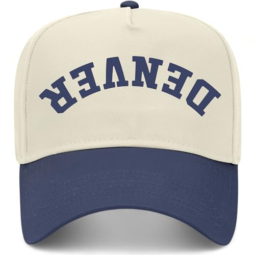 Denver Upside Down Reversed Vintage Trucker Hat | Premium Adjustable Snapback Baseball Hat for Men & Women (US Alpha One Size Navy/Natural)