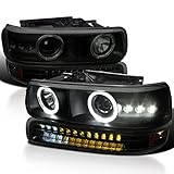 Spec-D Tuning Smoke Lens LED Halo Projector Headlights + LED Bumper Lights Compatible with 1999-2002...