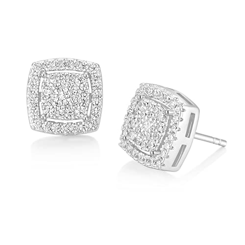 TRUMIUM Stud Earrings for Men Women Silver Gold Plated Layered Iced Out Sterling Silver Cz Earrings Hypoallergenic
