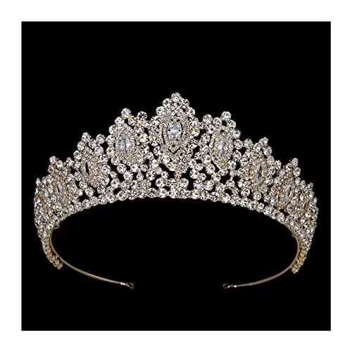 Tiara para niñas y corona de boda dorada con diamantes de imitación para peinados de novia