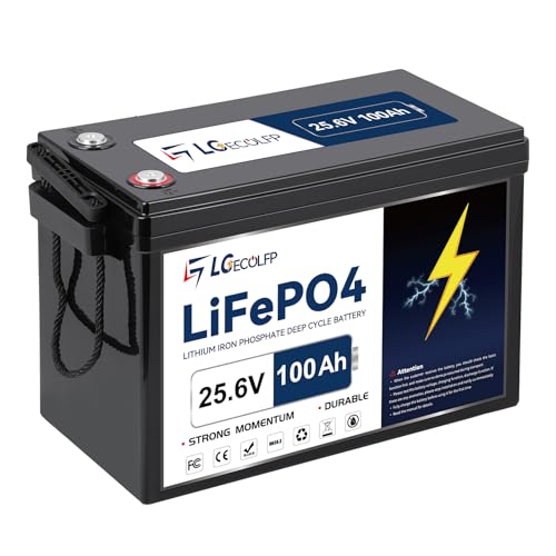 LGECOLFP 24V 100Ah LiFePO4 Lithium Battery Built-in 100A BMS 2560W Power Output Up to 15000 Cycles Perfect for Trolling Motors Marine RV Boat Solar Off-Grid Systems Camping