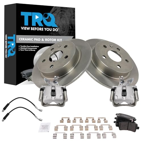 Image of TRQ Rear Brake Pad and Rotor Set Ceramic Solid Rotors Calipers Compatible with 2014-2015 Chevrolet Malibu 2016 Malibu Limited
