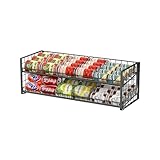 2-Tier Stackable Can Organizer for Pantry, Adjustable Extra-Long Can Rack for Pantry Shelf Organizer and Storage, Sturdy Standing Can Holder for Canned Soup Food Goods Storage up to 64 Cans, Black