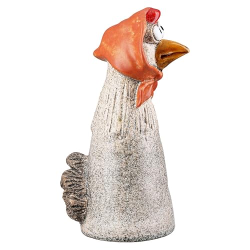 MF Dekorative Garten-Zaunfiguren Hühner, 2er-Set, 21 cm, Keramik-Figuren in Hellbraun mit Grün und Rot